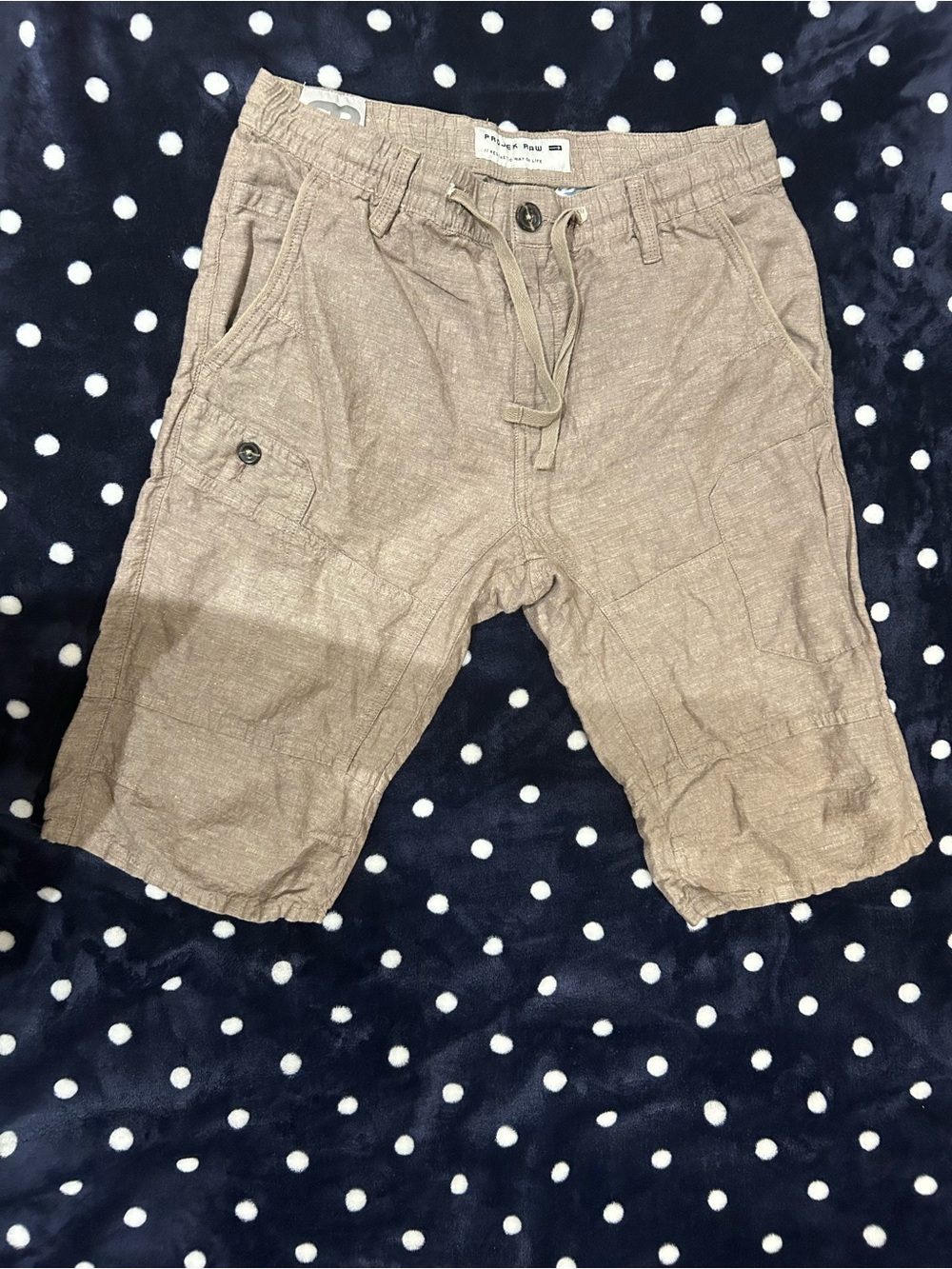 Men's Cargo Linen-Feel Drawstring Shorts in Tan